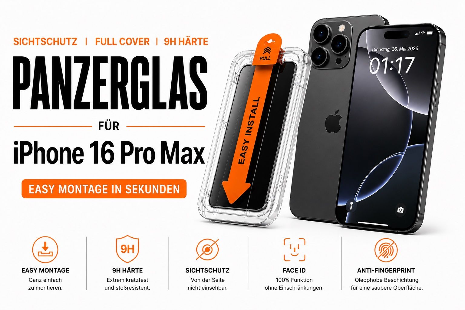 Panzerglass Cover & Protezioni schermo: 1x Panzerglas | Sichtschutz | 9H Schutz | iPhone 16 Pro Max – Nuovo e nell'imballaggio originale da Zollikofen venduto da TrendMaster24