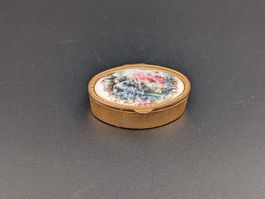 Vintage Pillendose Gold-Optik mit Emaille-Malerei