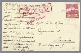 1917, SAN MARINO, ZENSURIERTE KARTE