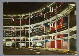 1960, BASEL, MUSTERMESSE INNENHOF - HALLEN 10-21 BEI NACHT