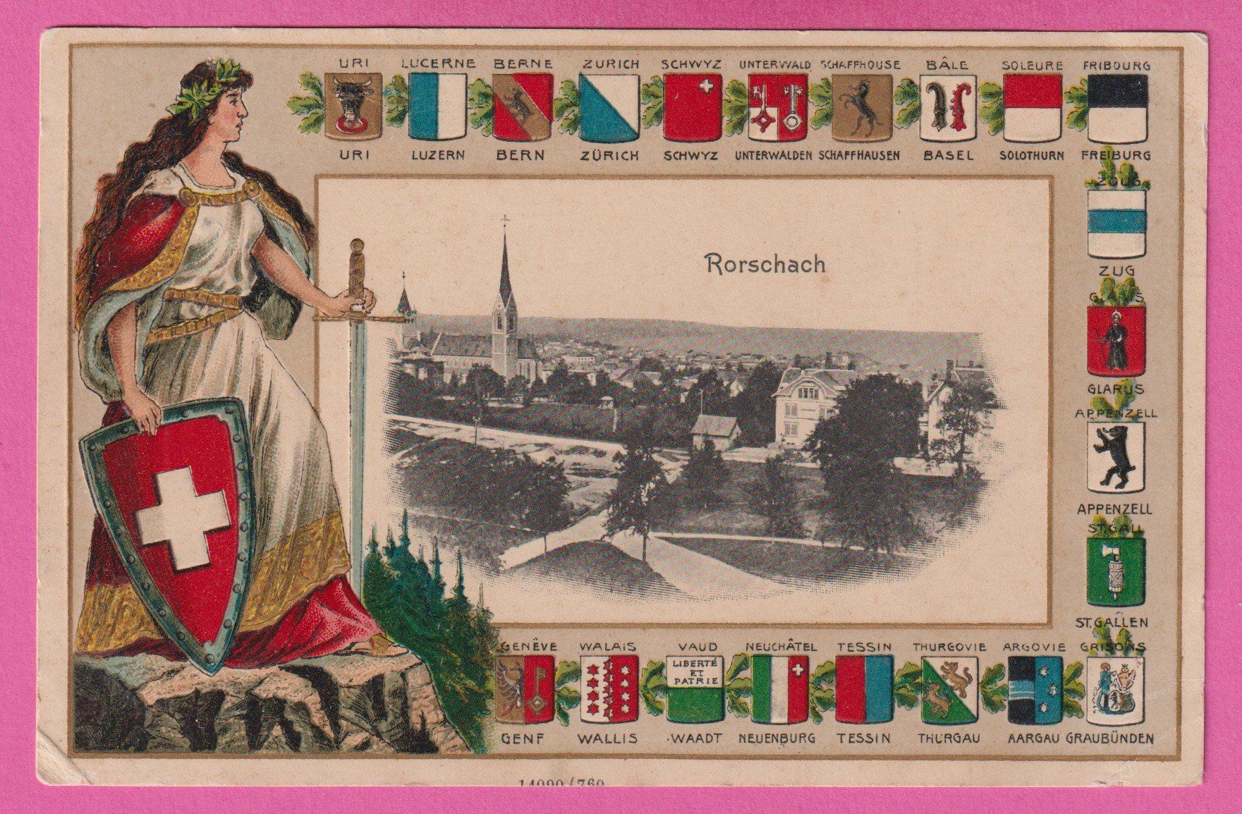 Cartoline postali: Prägekarte Rorschach gel 1908 – Usato da Einsiedeln venduto da dillie