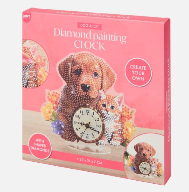 Bastelsets: Diamond Painting Uhr Hund & Katze – Neu und originalverpackt aus Obergösgen von Diydiamant