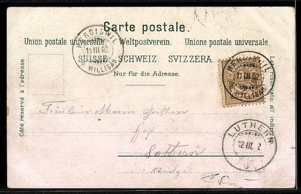 Cartoline postali: Lithographie Willisau, Ortsansicht mit Kirche – Usato da Berlin venduto da bartko-reher 1