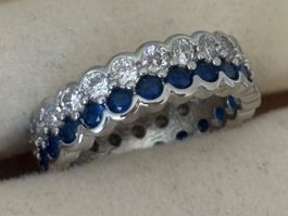 Luxus Elegante Gr:19/9 Ring mit  Zirkonia Farbe: Silber/blau