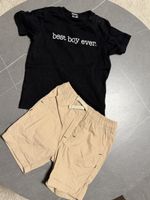 Ensemble été garçon : T-shirt noir + short beige taille 86