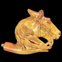 🏇 Antiker Pfeifenkopf – Pferdekopf aus Holz mit Etui 🏇