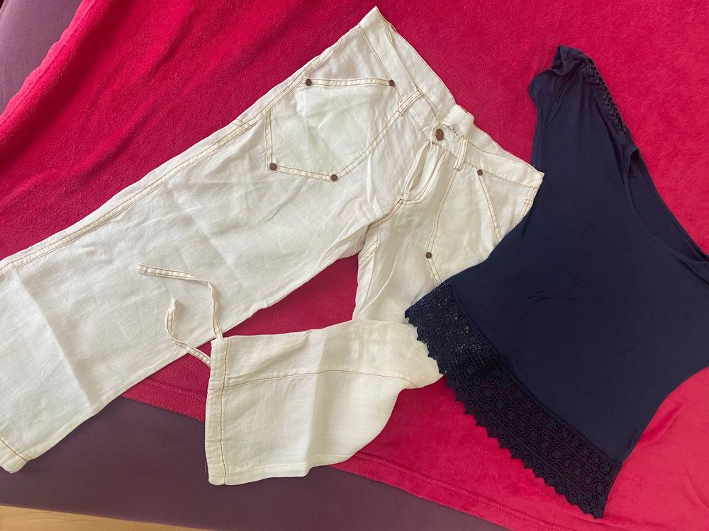 Damen 3/4 Hose Aus Baumwolle-Leinen - Leichte Sommer Caprihose Mit Elastikbund