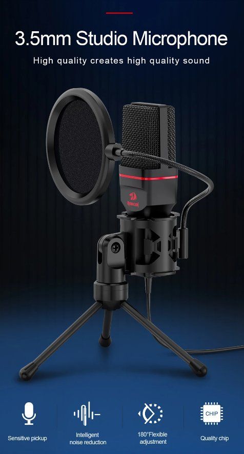Microfoni: REDRAGON Seyfert Mikrofon Stativ Studio Audio 3,5mm – Nuovo e nell'imballaggio originale da Romanshorn venduto da pfimex 1