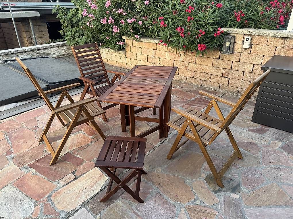 Tischset: Ensemble de jardin IKEA ÄPPLARÖ  3 chaises+table+appoint – Gebraucht aus Luins von Okobler