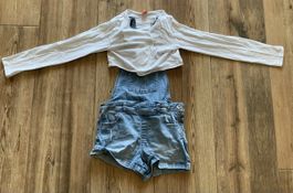 Jeans-Latzhose mit passendem weißem Jäckchen (Gr 146)