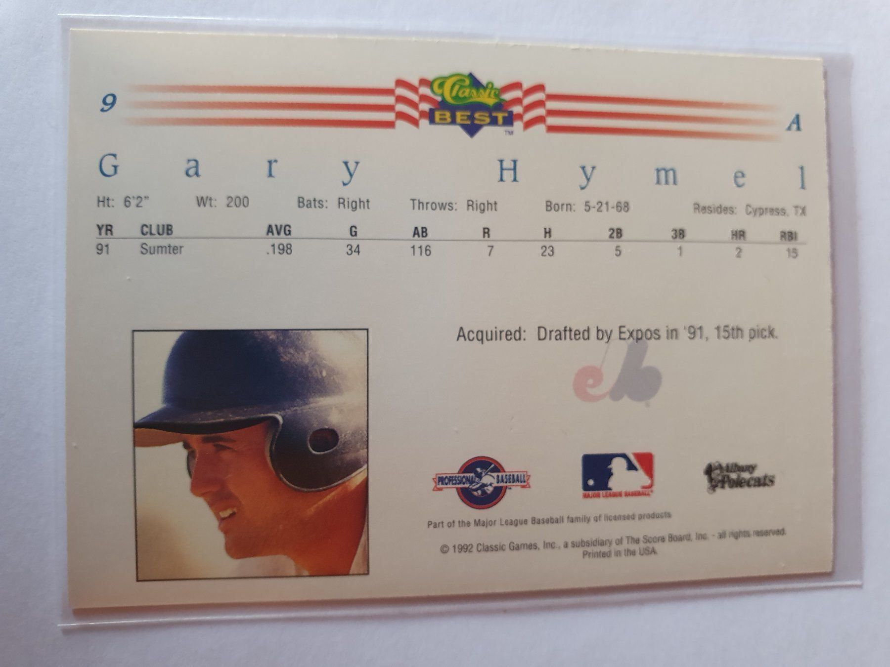 MLB Carte collezionabili: Gary hymel MLB Baseball 1992 Card Karte – Usato da Oberdorf BL venduto da BaldenEagle 1