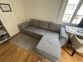 Ecksofa Schlaffunktion Bettkasten Grau Stoff ca. 250cm