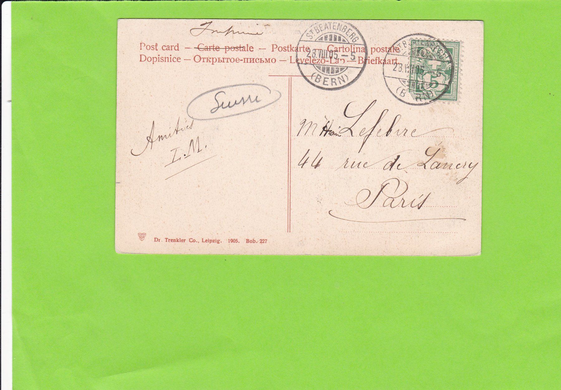 Cartoline postali: Beatenberg. Panorama mit Brücke---1905 – Usato da St. Peterzell venduto da neckertal 1