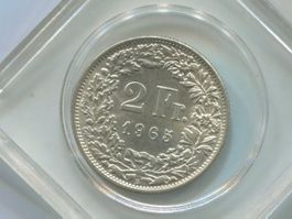 2 Fr. Silbermünze 1965 - Schweizer Münze Top Zustand!