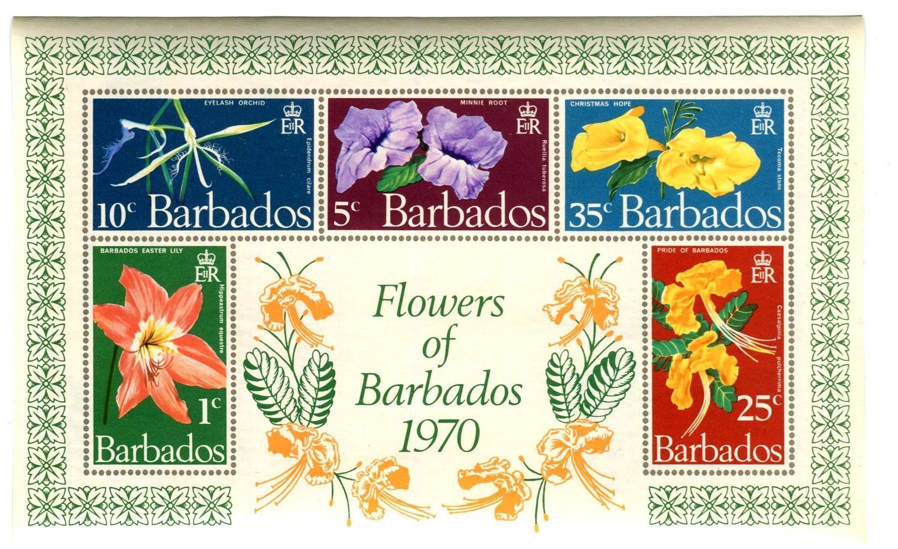 Alle Briefmarken: Block "Blumen". Barbados. – Neu und originalverpackt aus Basel von Butsch5