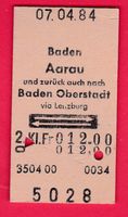 KARTON BILLETT, BADEN - AARAU, 2.KLASSE, RETOUR