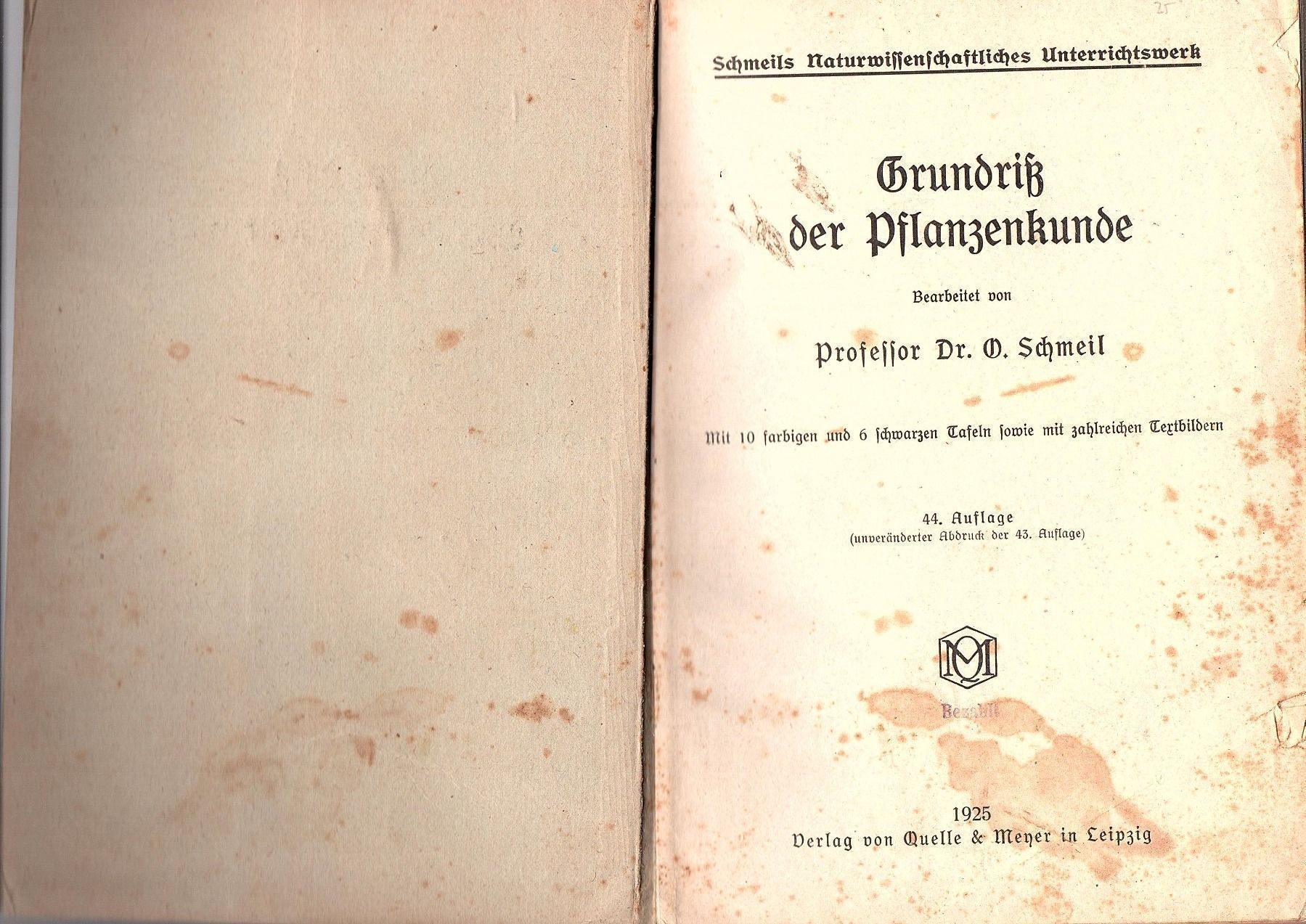Libri: Pflanzenkunde Schmeil 1925 – Usato da Mörschwil venduto da antiksalon 1