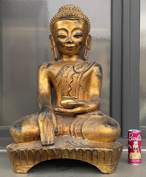 Buddha Statue Sandstein Gold - Sitzende Meditation Figur Für Yoga & Dekoration