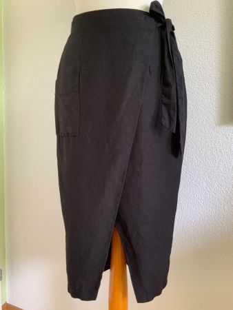 Wickelrock, Midi, schwarz, 100% Leinen, Gr. 34, Handarbeit