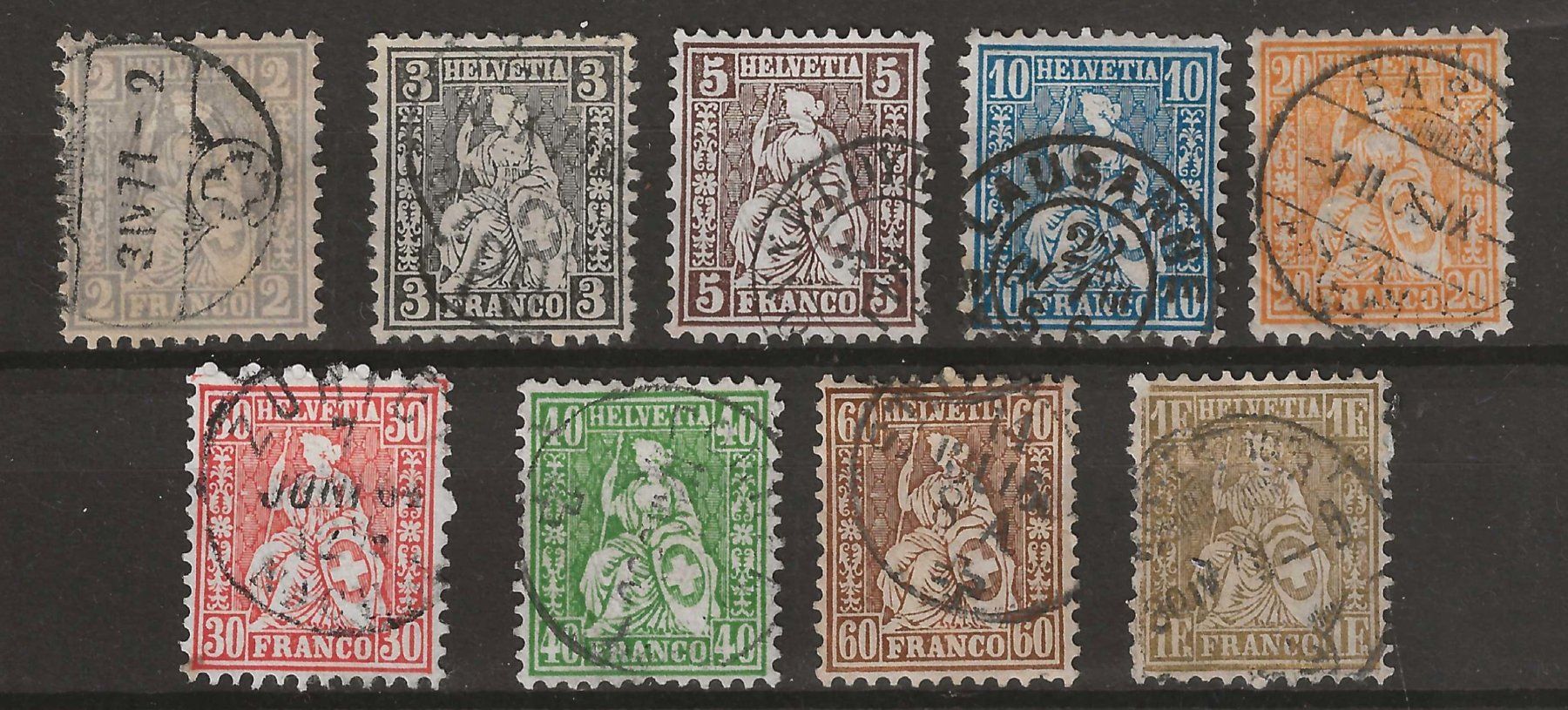 Alle Briefmarken: 1862 : Serie Sitz. Helvetia Nr. 28 - 36 : KP 810.-- – Gebraucht aus Gümligen von Geniusbuy