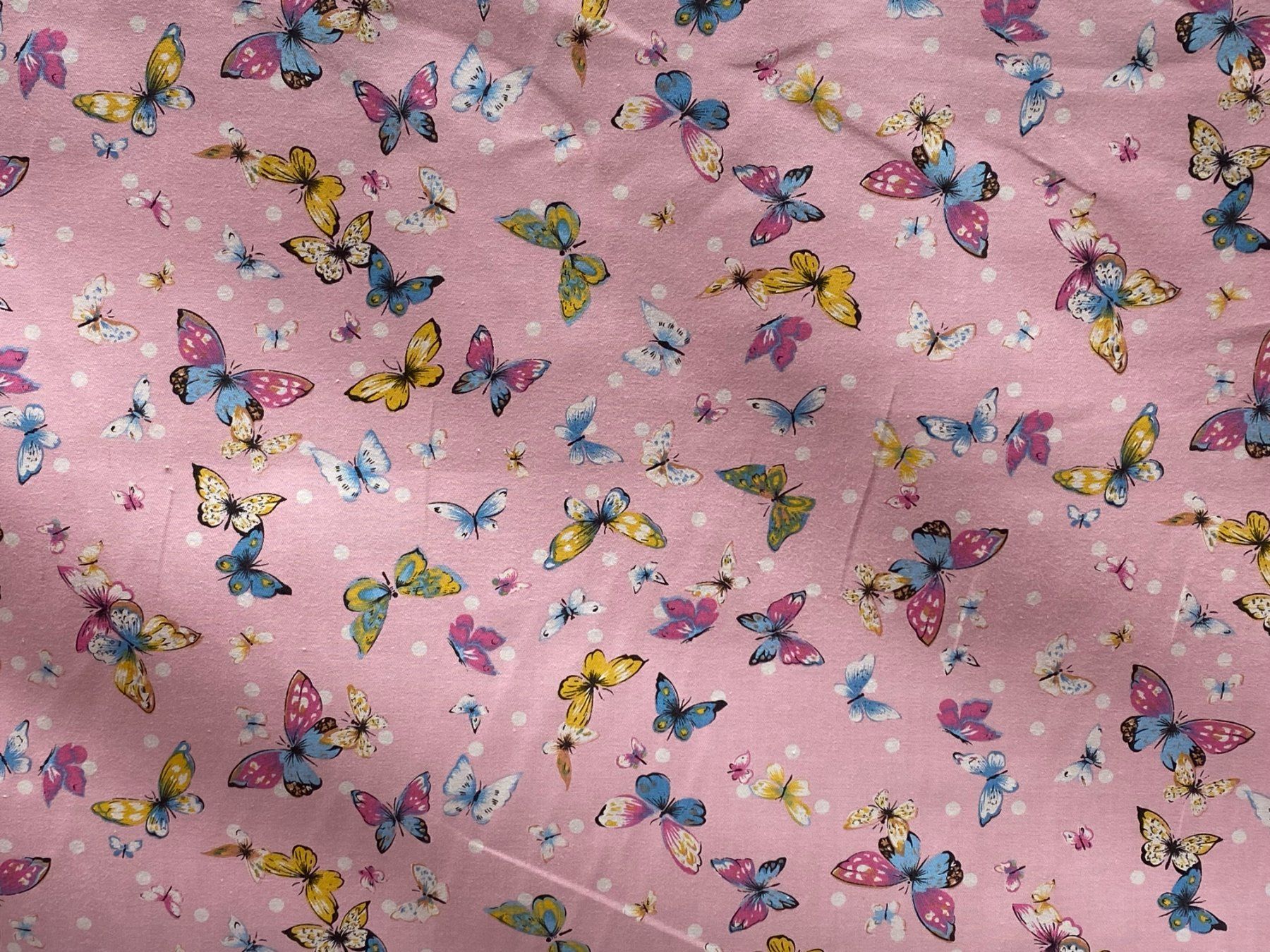 Tessuti: Tissu coton rose imprimé papillons – Nuovo e nell'imballaggio originale da Préverenges venduto da mam_629h