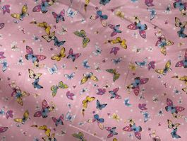 Tissu coton rose imprimé papillons