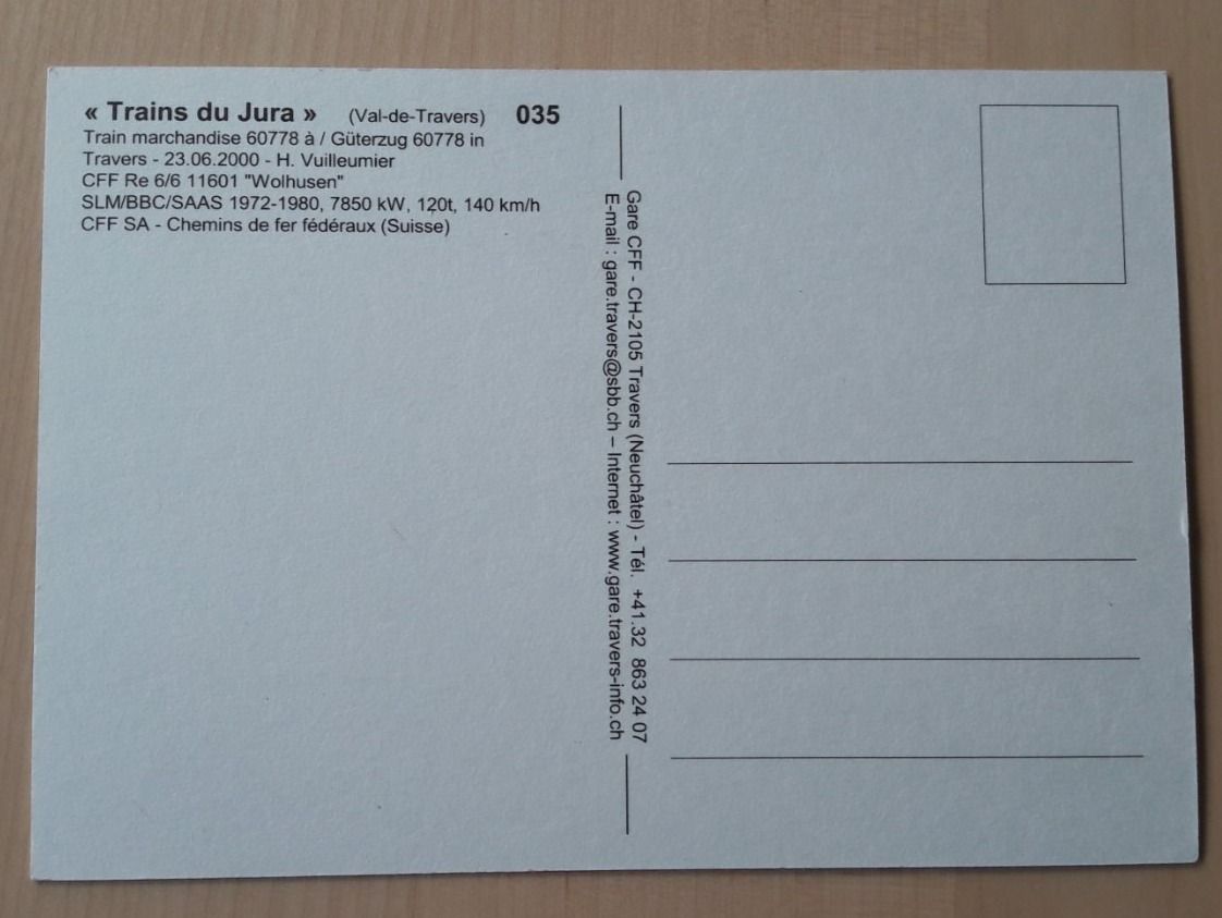 Cartoline postali: Carte postale : CFF Re 6/6 11601 "Wolhusen" à Travers – Nuovo (secondo la descrizione) da Buttes venduto da Cafe2005 1