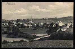 AK Matzingen, Ortsansicht mit Kirche und Feldern