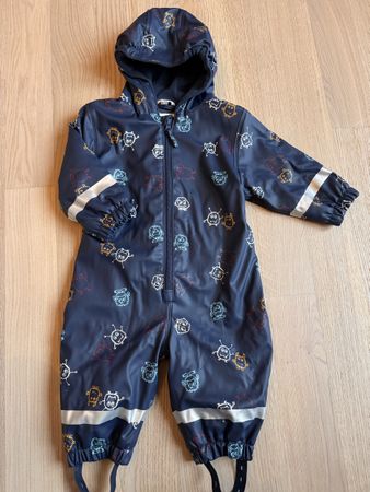 Rain Suit Kids Waterproof Size 74-80 Navy Blue Monster Print
