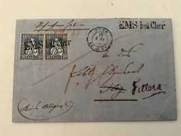 1864 Stabstempel Ems bei Chur 2 x auf Faltbrief taxiert