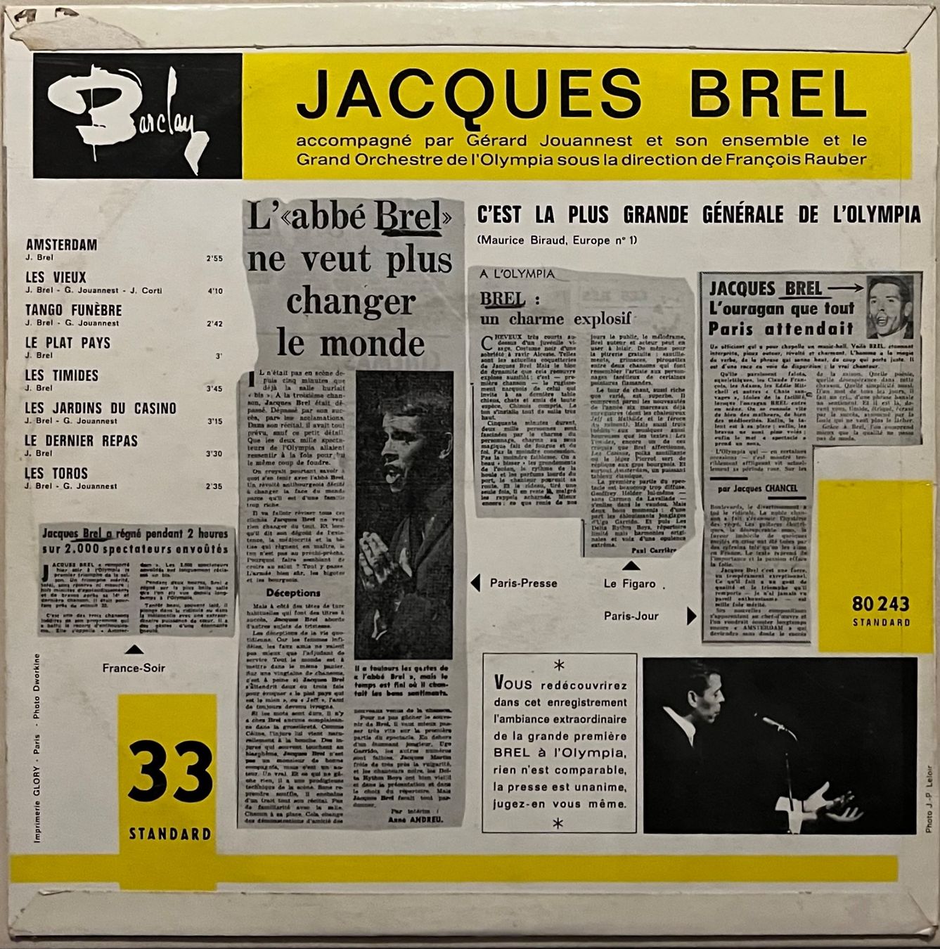 Dischi in vinile: JACQUES BREL - OLYMPIA 64 - 33 Tours 25 cm – Usato da Bussigny venduto da vinyl-pas-cher 1