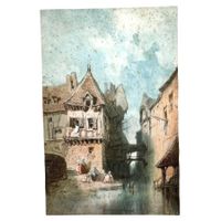 Ancienne Aquarelle et plume attribué à BALAN Eugène XIXème