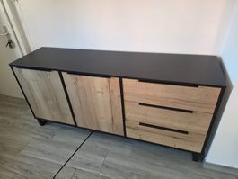 Buffet noire foncé aspect bois, 184 x 85 x 47 cm, bon état