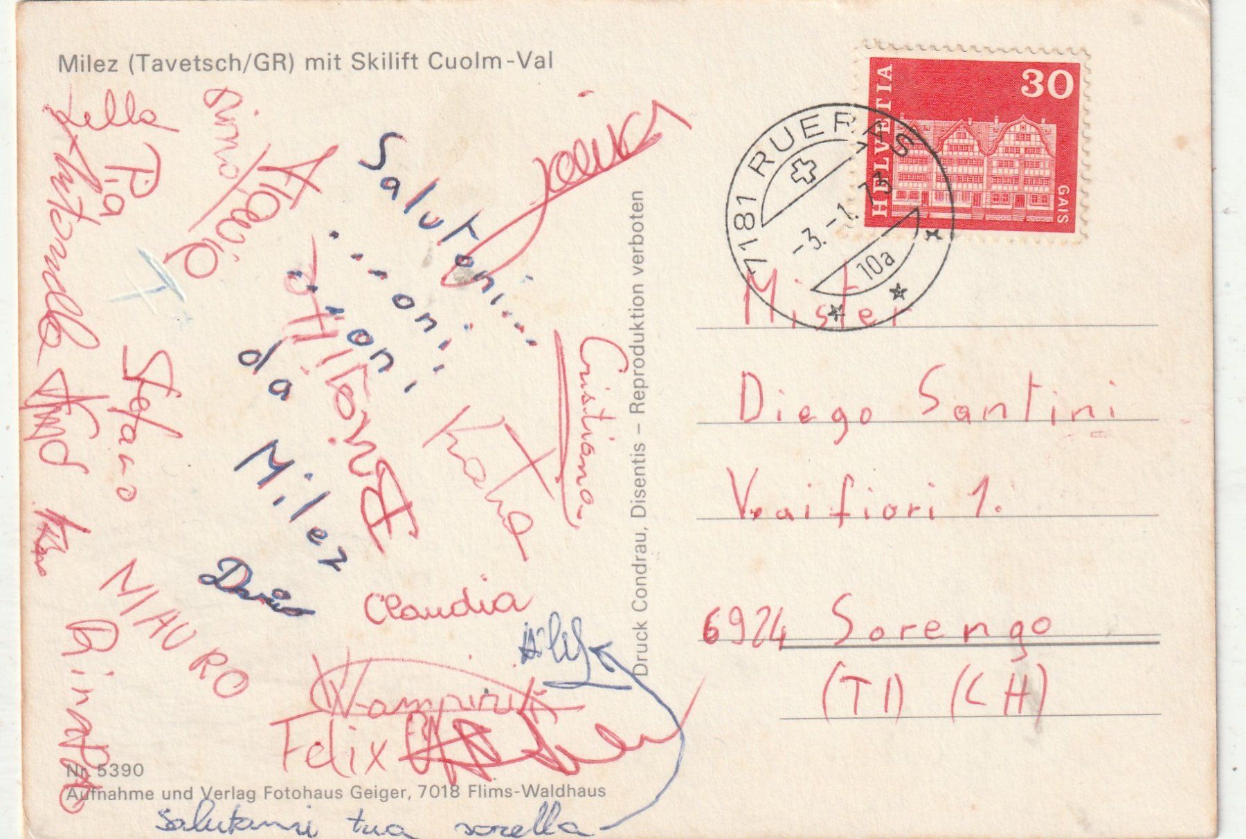 Cartoline postali: Sedrun - Milez Skibetrieb – Usato da Lumbrein venduto da made02 1