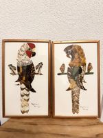 Set Echtes Schmetterlings Kunst signiert papageien vintage