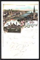 Litho Zürich, Tonhalle und Panorama mit