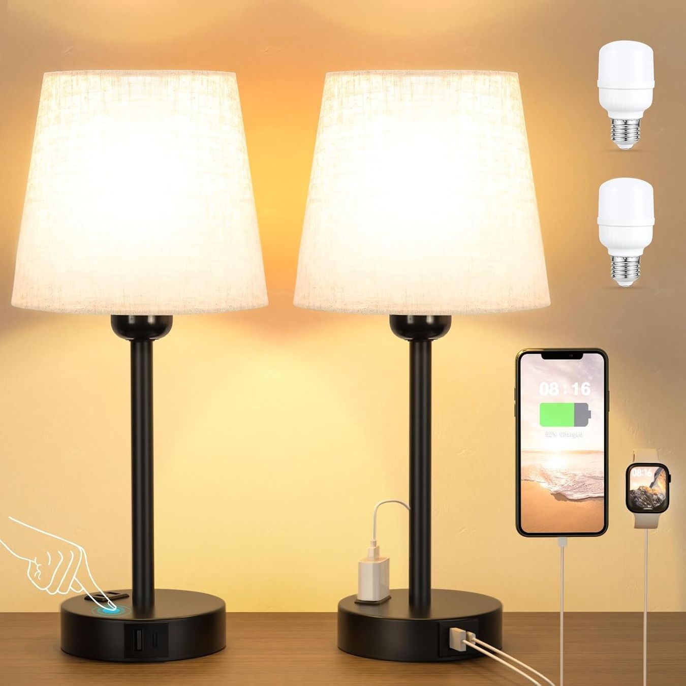 Lampade: 2er Set, Tischlampe mit Ladefunktion USB A+C-Anschlüssen – Nuovo e nell'imballaggio originale da Nuglar venduto da SaleRitter