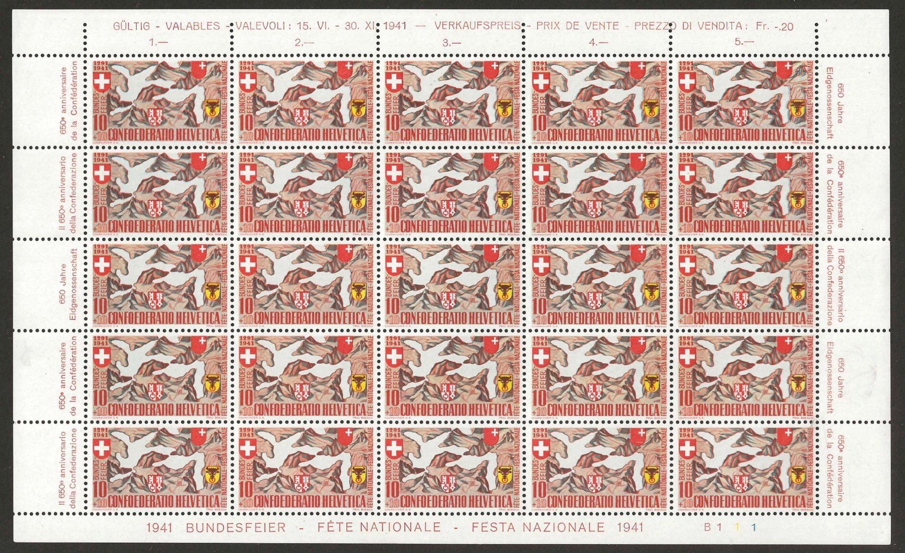 Alle Briefmarken: 1941 : Pro Patria Nr. B13 + B14 im Bogen, postfrisch ** – Neu (gemäss Beschreibung) aus Gümligen von Geniusbuy