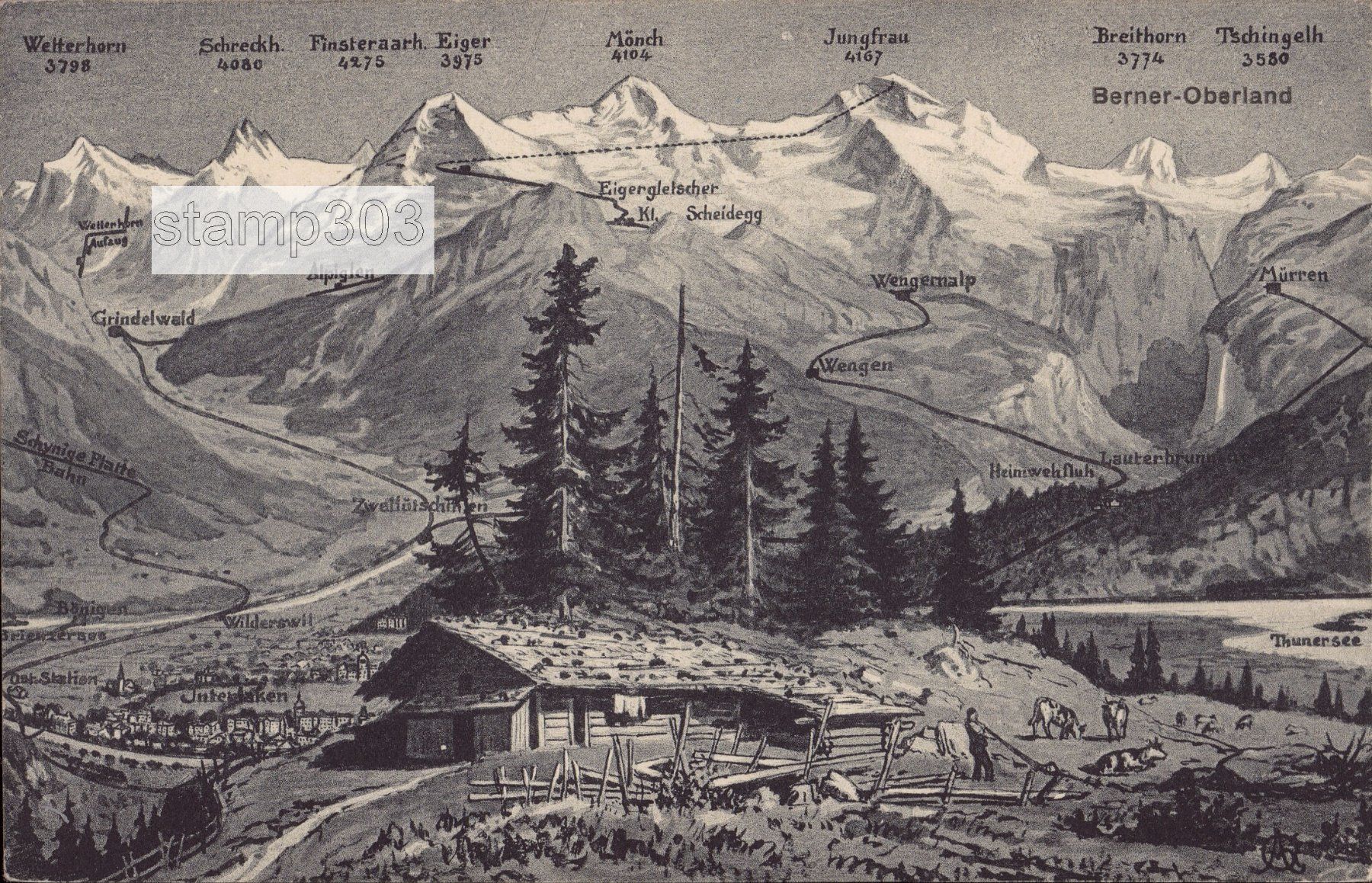 Cartoline postali: AK Berner Oberland - Eiger Mönch Jungfrau – Usato da Eggersriet venduto da stamp303