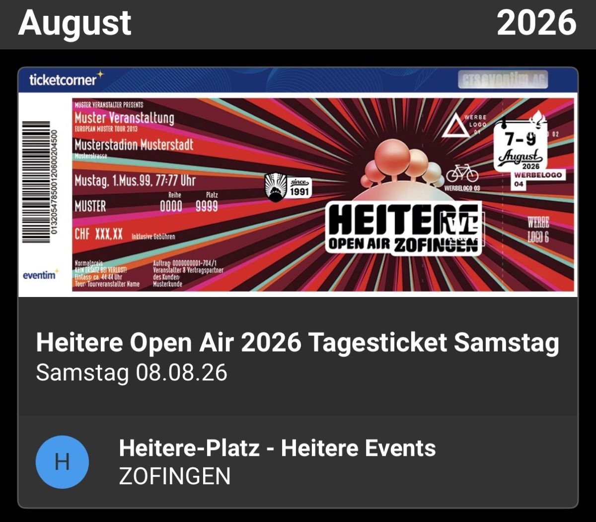 Biglietti: 1Tagesticket Samstag Heitere – Nuovo e nell'imballaggio originale da Büron venduto da Sarah0