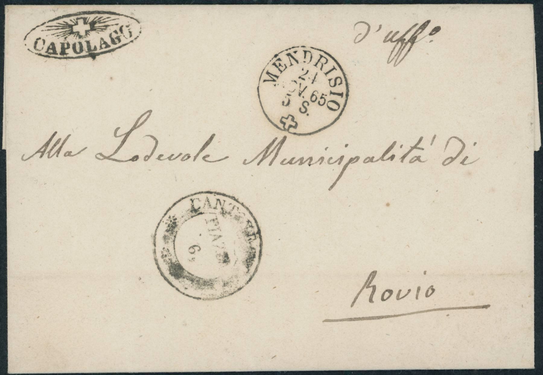 Alle Briefmarken: TI Capolago - Strahlenstempel - Mendrisio - Brief – Gebraucht aus Schindellegi von leecollect