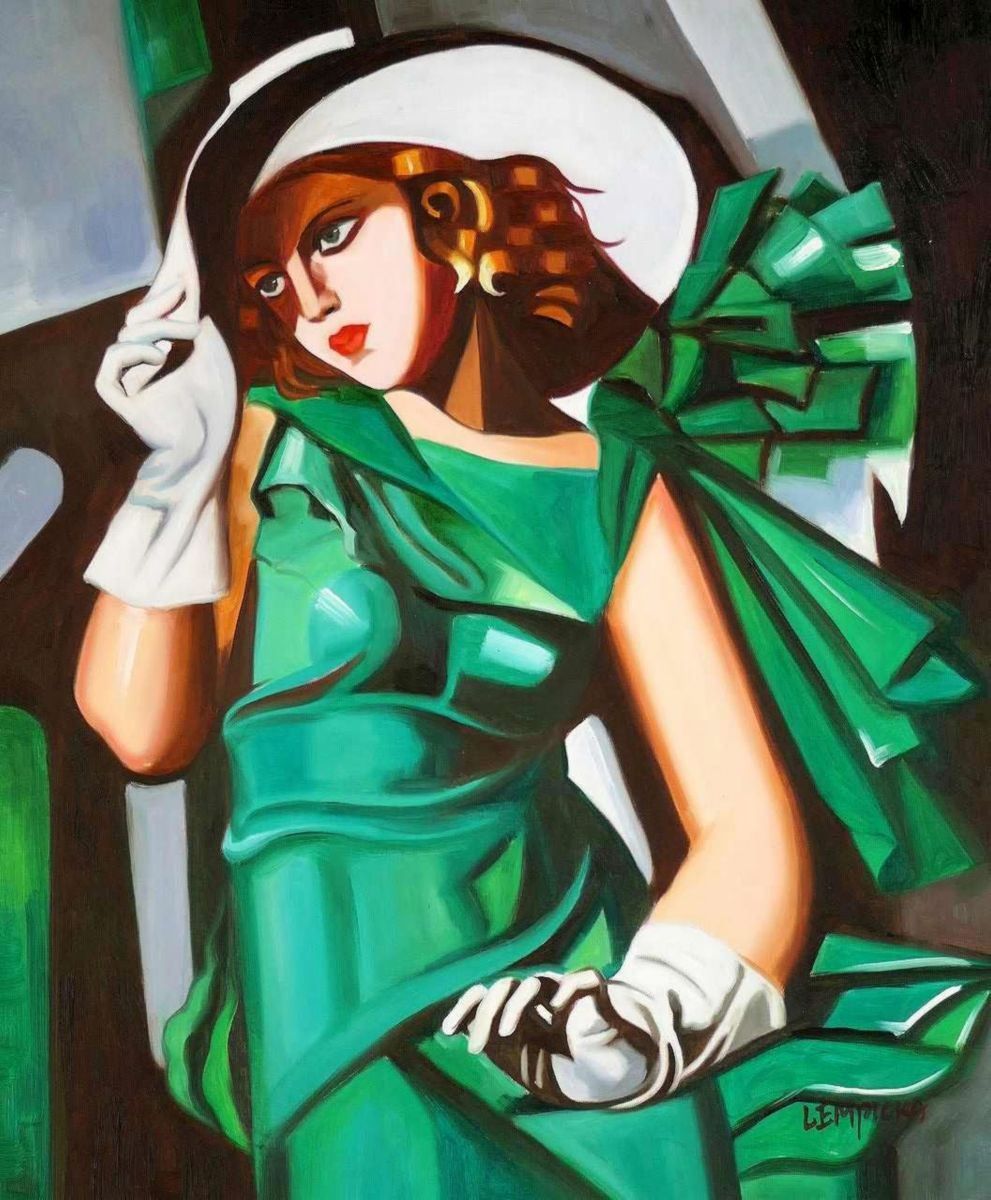 Reproduktionen & Neuware: Lempicka - Mädchen in Grün mit Handschuh – Neu (gemäss Beschreibung) aus Larnaca von KunstDepot24
