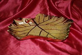(BB)Spezieller Teller,Glas Gold Blatt relativ gross bis 32cm