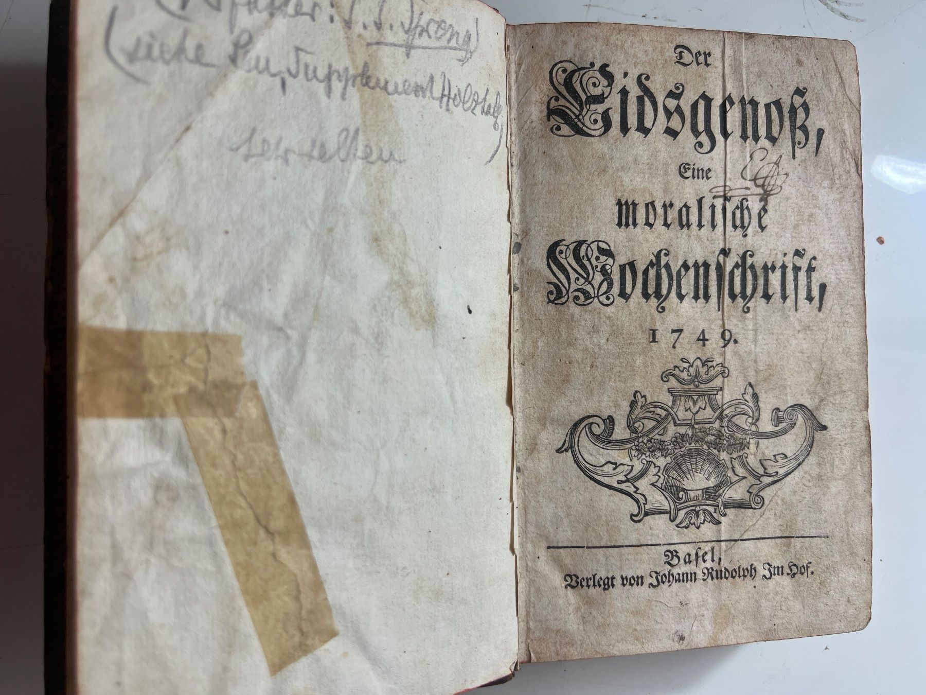 Bücher: Der Eidsgenoss, eine monatliche Wochenschrift. Basel 1749 – Gebraucht aus Hermetschwil-Staffeln von militaria-schweiz