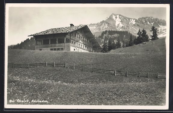 Cartoline postali: AK Adelboden, Hotel Chalet mit Bergen – Usato da Berlin venduto da bartko-reher