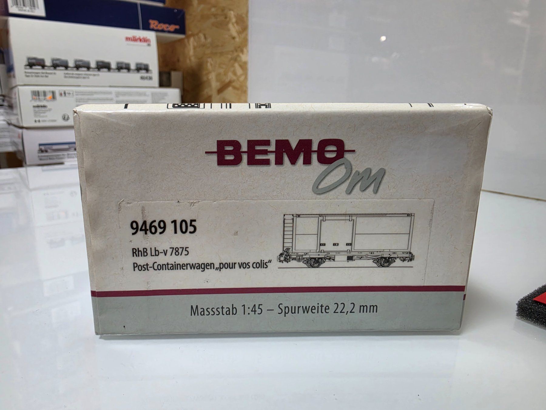 Bemo Modellini di ferrovie: Bemo Containerwagen Post RhB Lb-v 7875 Spur 0m – Nuovo e nell'imballaggio originale da Neuenhof venduto da ludovicco 2