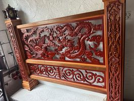 Holz Raumteiler mit Drachenmotiv asiatischer Stil antik