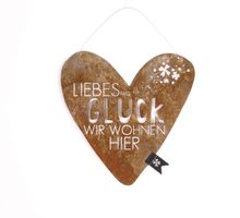 Metall-Herzschild "Liebes Glück wir wohnen hier" 19 x 19 cm