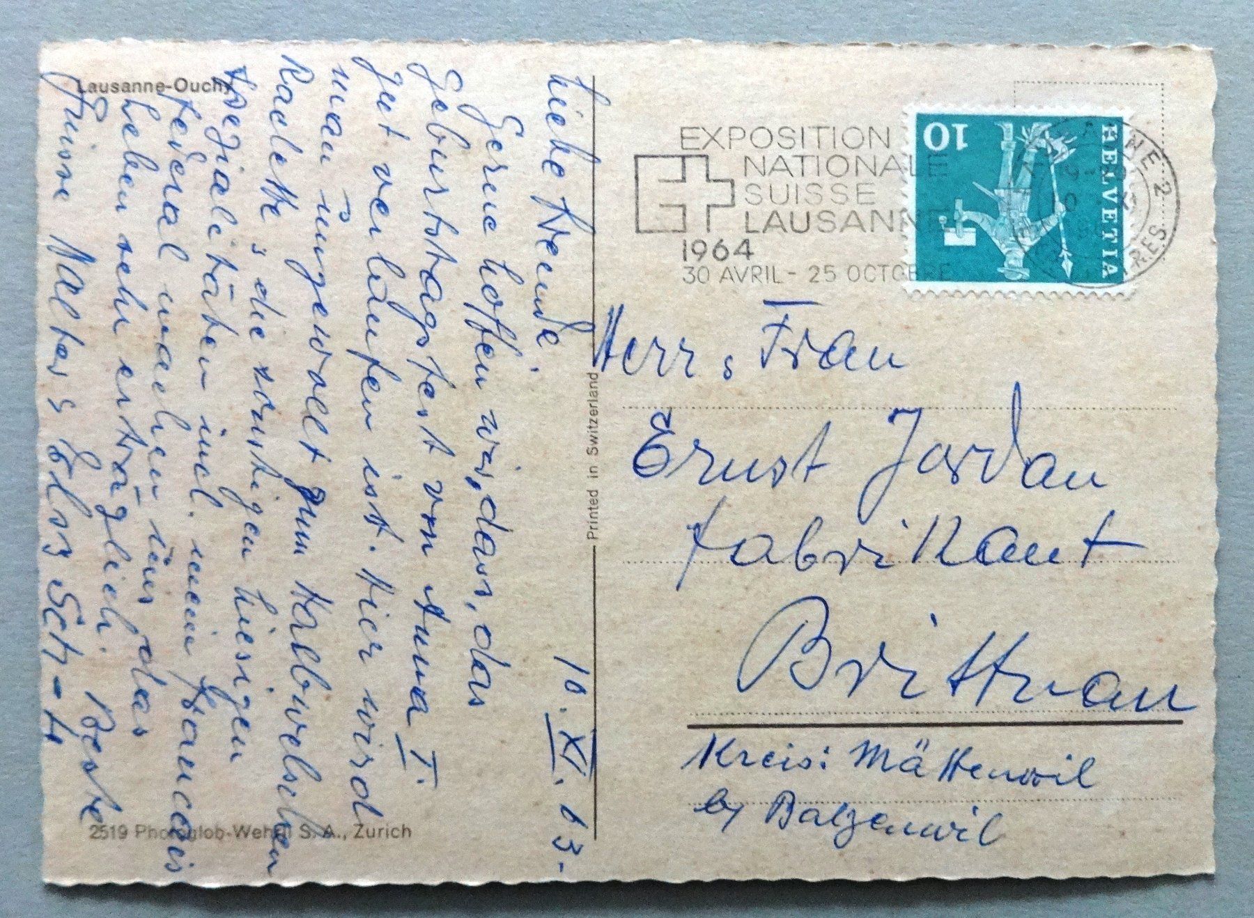 Cartoline postali: Lausanne-Ouchy – Usato da Fétigny venduto da Billy2miny 1