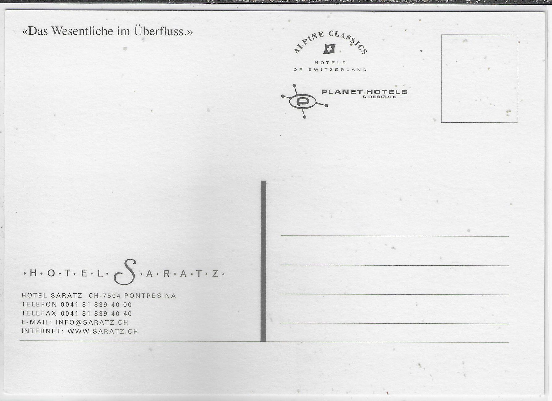 Cartoline postali: Hotel Saratz - Pontresina – Usato da Ettingen venduto da Kartenplanet 1